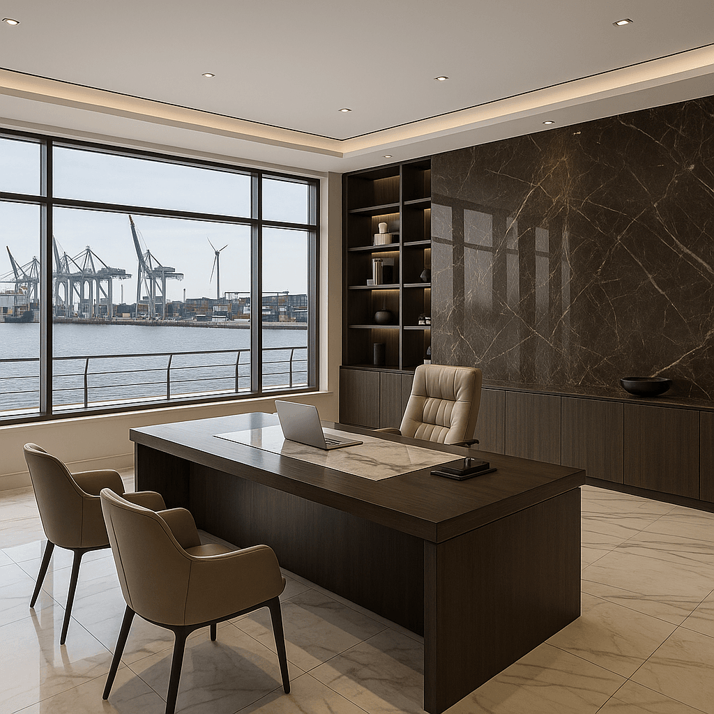 Heinrich Steinmann, founder of Stein Marine, inspecting premium natural stone materials